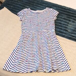 Children's Place Blue and White Striped "Paint Splatter" Kids Dress Size M 7/8